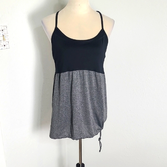 Champion Loose/Ample Black & Gray Top w/Drawstring Criss-Cross Straps, Size XL - Picture 2 of 9